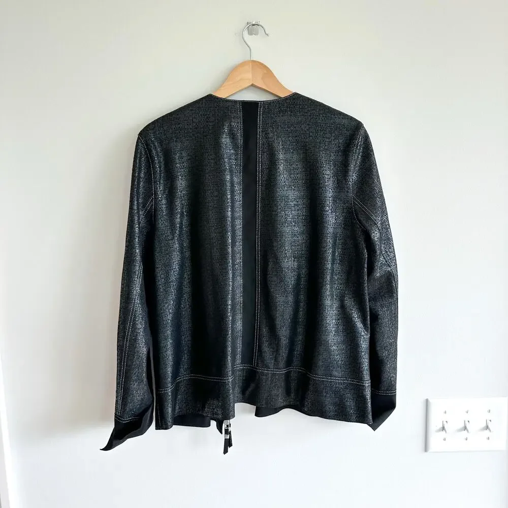 Lafayette 148 Anasophia Leather Metallic Jacket in Black Metal L
